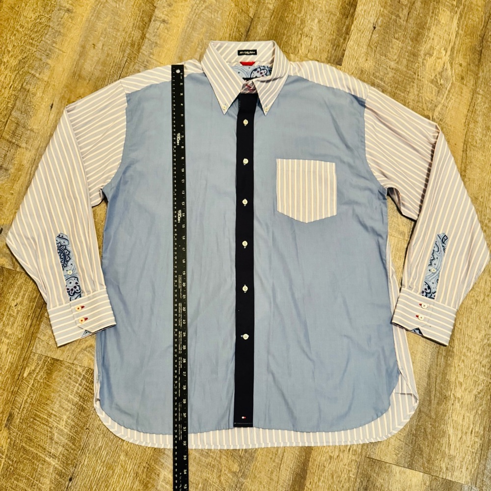 Tommy Hilfiger Patchwork Button Down Shirt XL 80s 2 Ply Fabric Striped Paisley - Picture 9 of 16